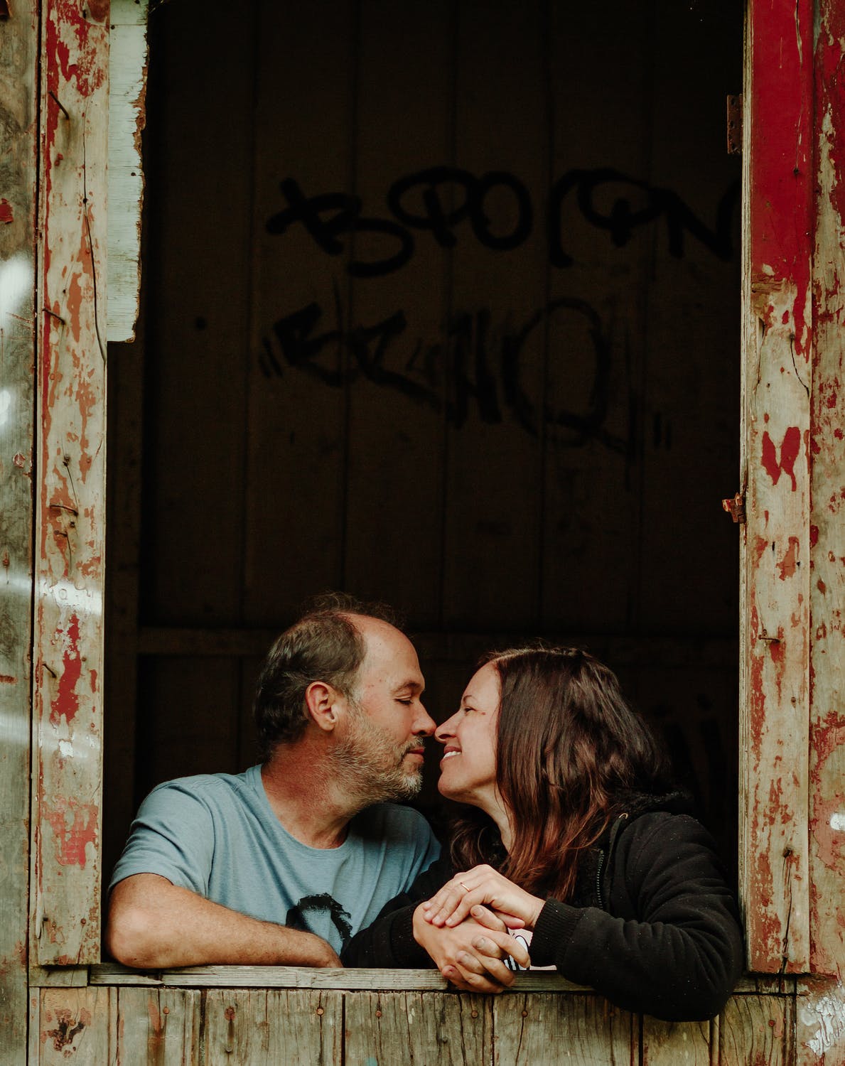 Middle age couple nose to nose